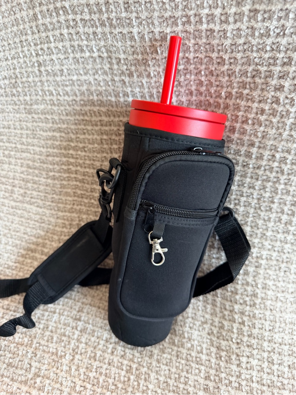 Black Insulated Crossbody Bottle Carrier - Portable Drink Holder